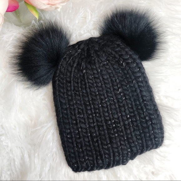 EUGENIA KIM Mimi fox fur pom poms beanie hat - Picture 1 of 8